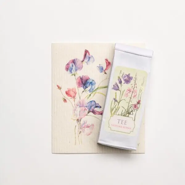 Gift Rasberry Tea and Sweet Pea Dishcloth